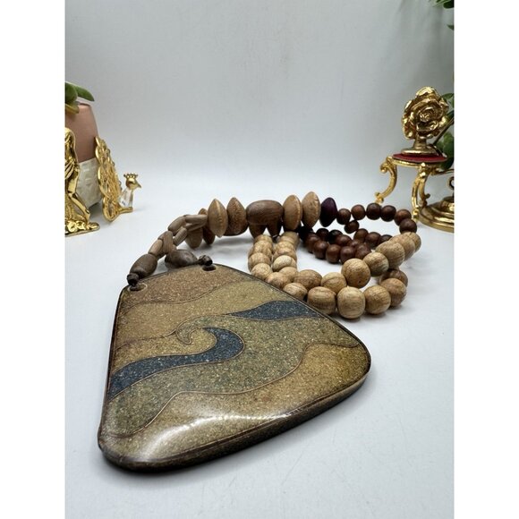 Oversized Ethnic Gypsy BOHEMIAN Tribal Wood Bead Necklace Collar Earth Tone - Picture 7 of 8